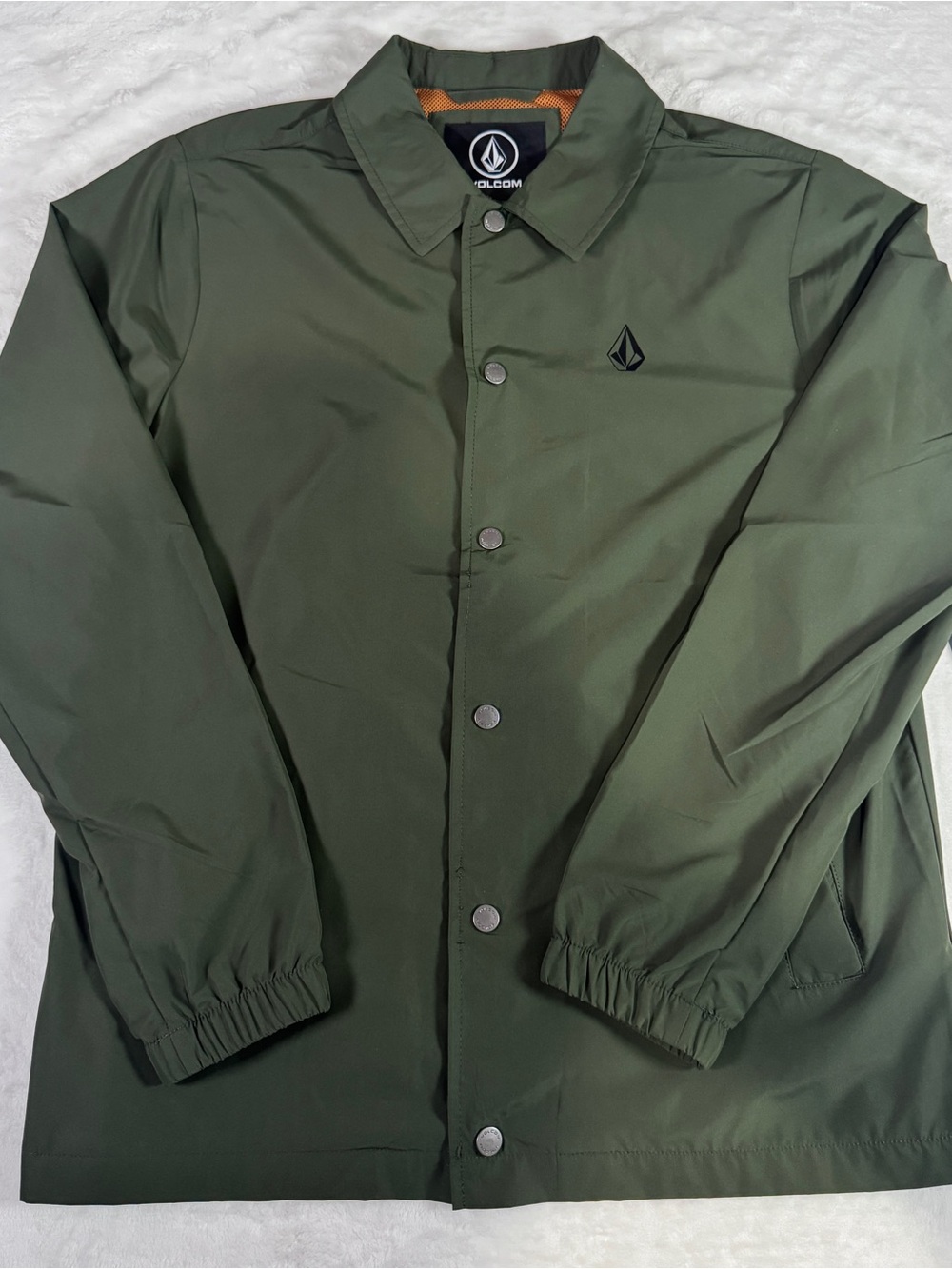Volcom Coaches Jacket Men’s Small Olive Green Snap Front Windbreaker NWT